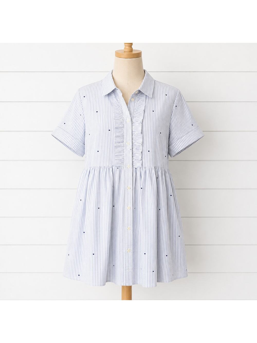 Kate‎ Spade Striped Button Down Mini Shirt Dress Hearts Blue White Cotton Small